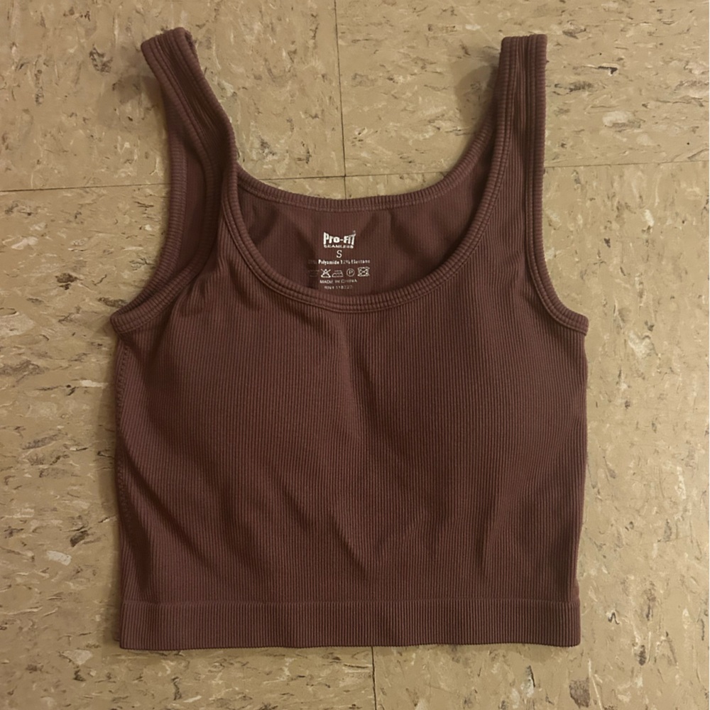 Pro-Fit Brown Ribbed Tank Top